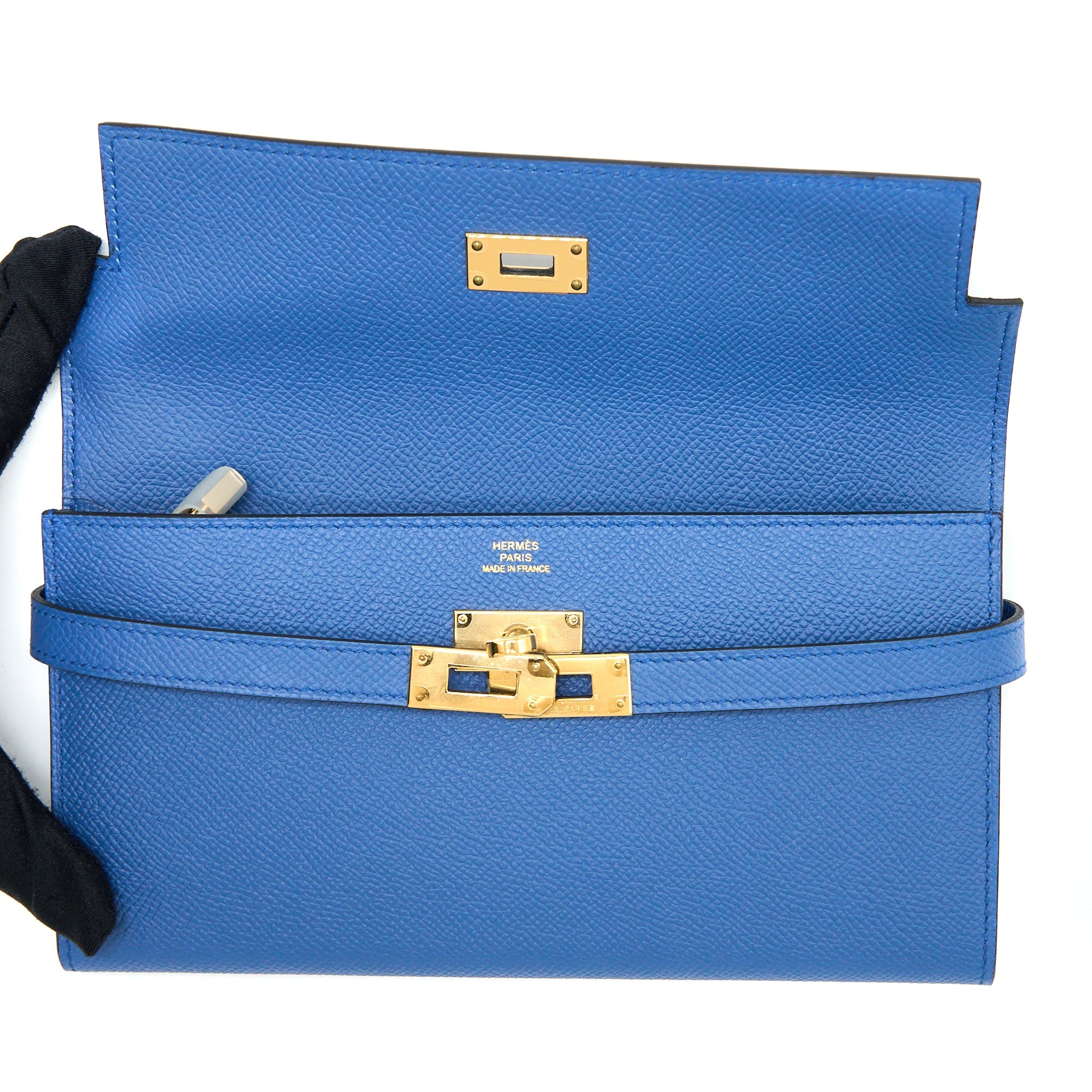 HERMES KELLY LONG WALLET EPSOM BLUE GHW
