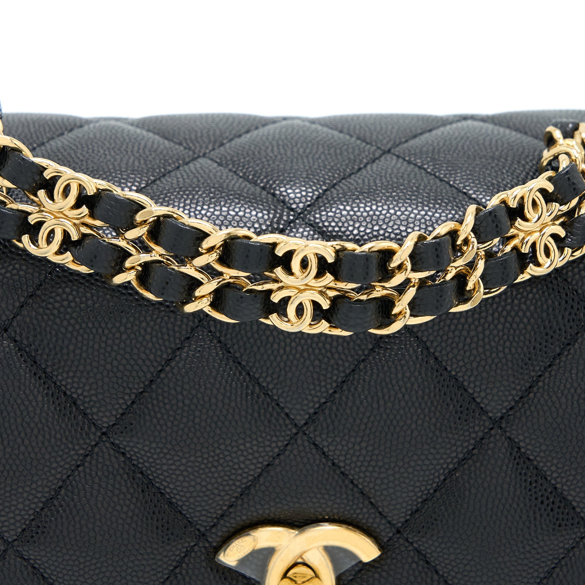 CHANEL 22K COCO FIRST CAVIAR LEATHER BLACK GHW (MICROCHIP)