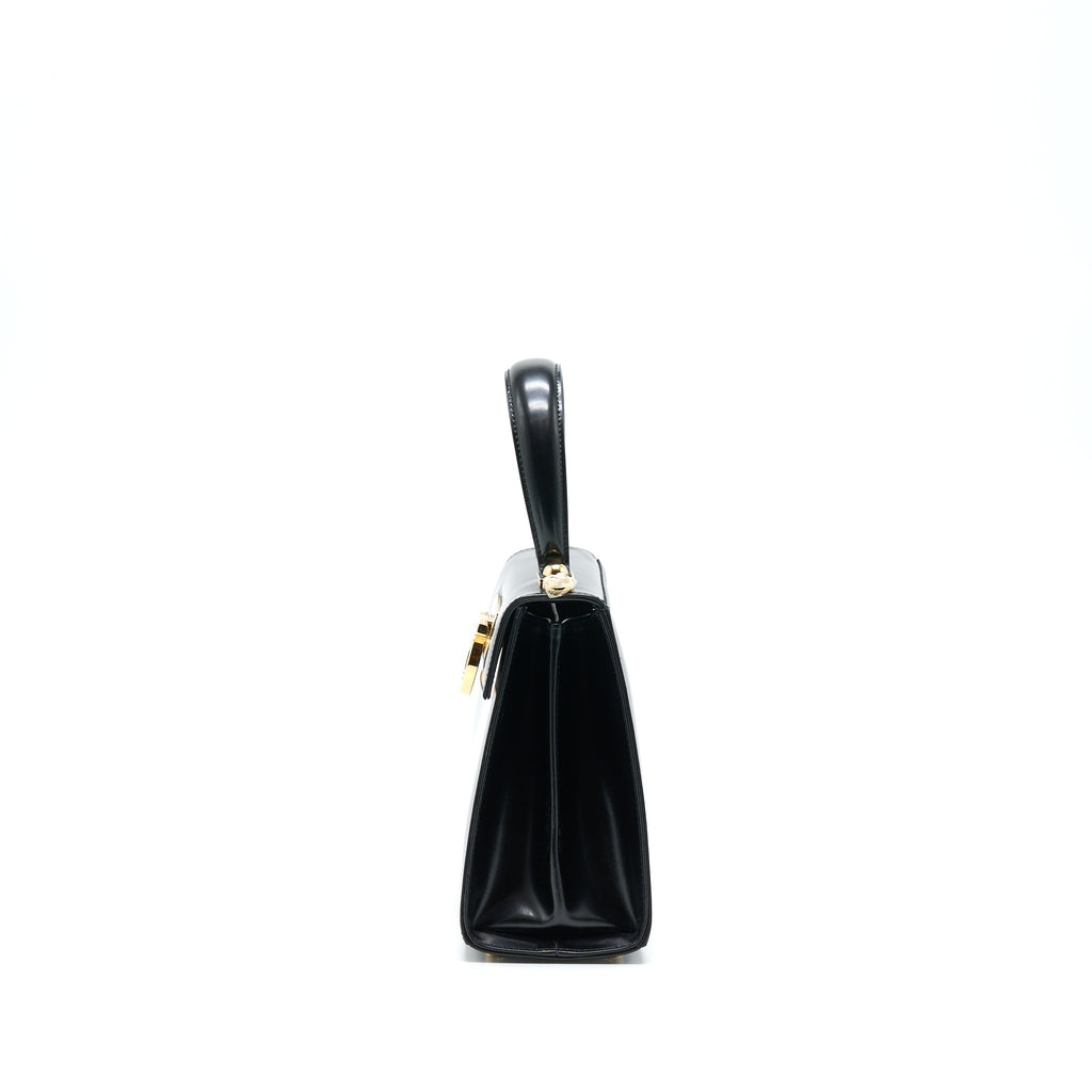 SALVATORE FERRAGAMO GANCINI TOP HANDLE BAG CALFSKIN BLACK GHW