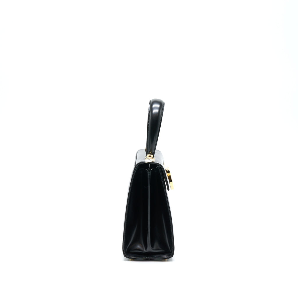 SALVATORE FERRAGAMO GANCINI TOP HANDLE BAG CALFSKIN BLACK GHW