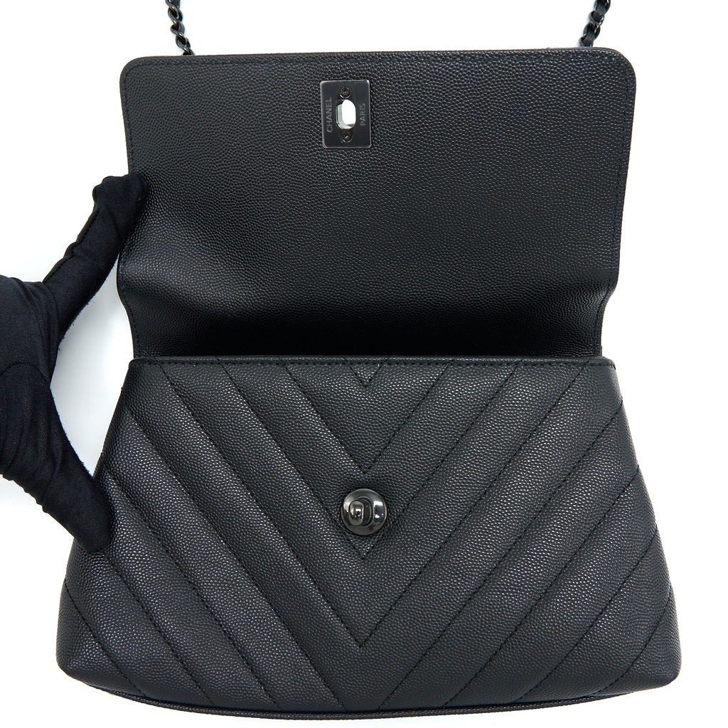CHANEL SMALL COCO HANDLE CHEVRON CAVIAR SO BLACK WITH BLACK HARDWARE