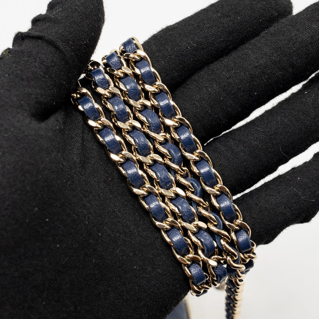 CHANEL TRENDY CC MINI WALLET ON CHAIN LAMBSKIN BLUE LGHW (MICROCHIP)