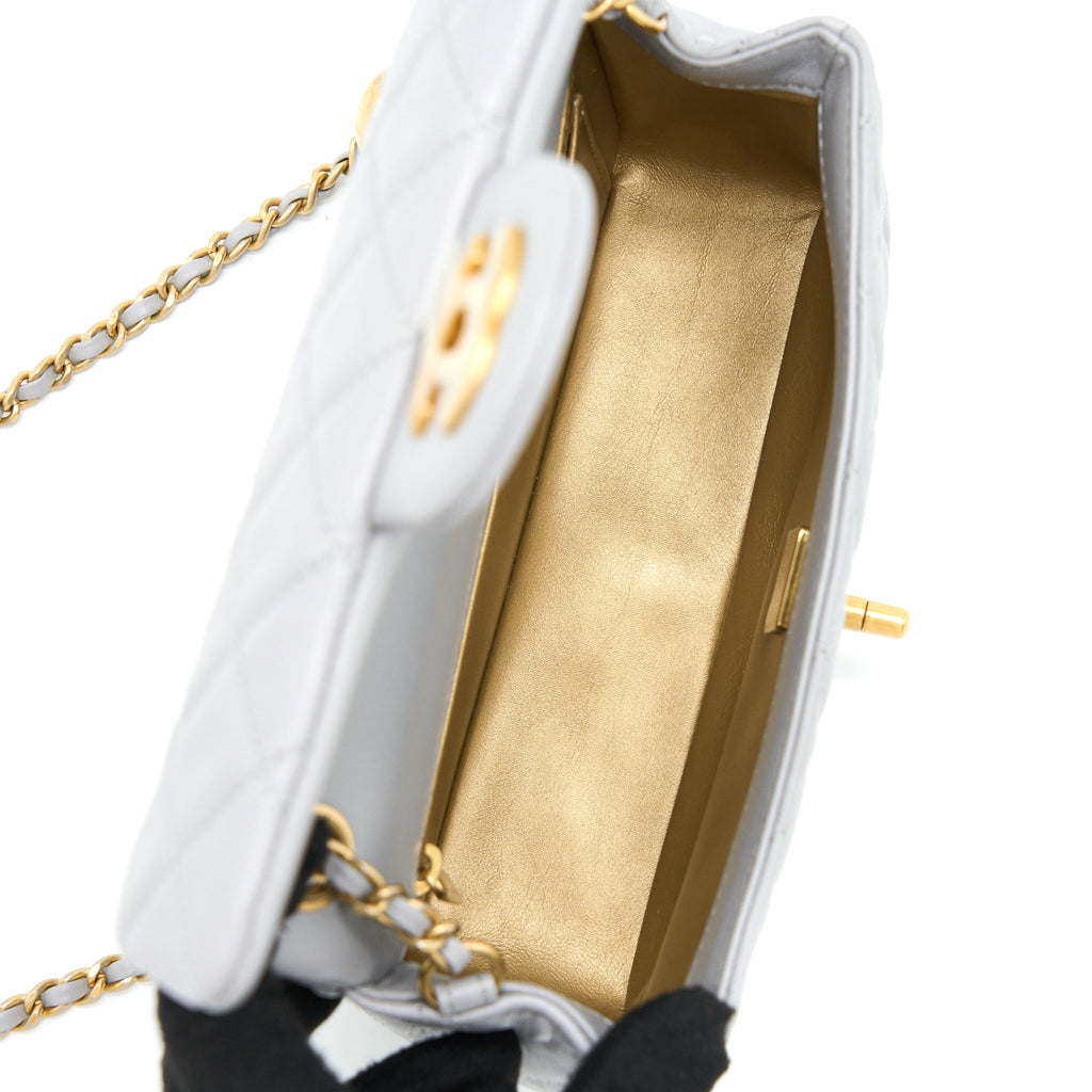 CHANEL PEARL CRUSH MINI RECTANGULAR FLAP BAG LAMBSKIN LIGHT GREY BRUSHED GHW (MICROCHIP)