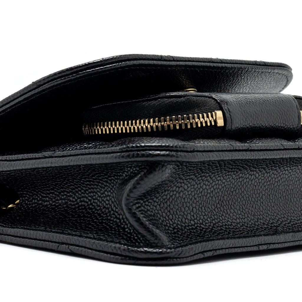 CHANEL MINI BUSINESS AFFINITY FLAP BAG WITH CHAIN CAVIAR BLACK LGHW (MICROCHIP)