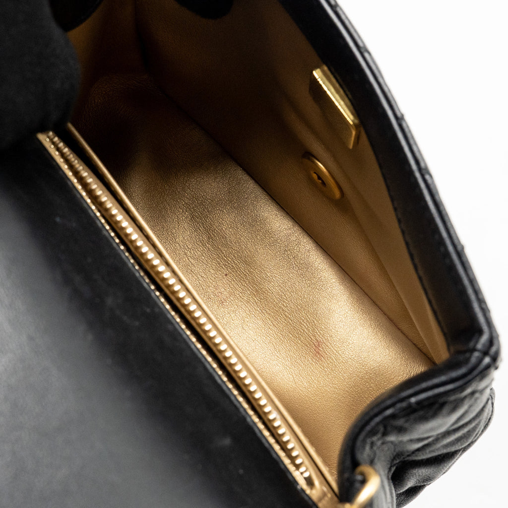 CHANEL PEARL CRUSH MINI SQUARE FLAP BAG LAMBSKIN BLACK GHW (MICROCHIP)