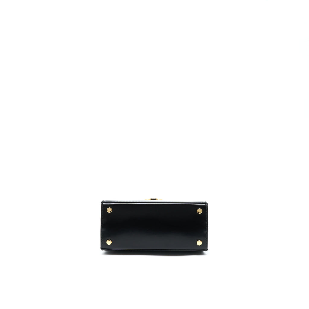 SALVATORE FERRAGAMO GANCINI TOP HANDLE BAG CALFSKIN BLACK GHW