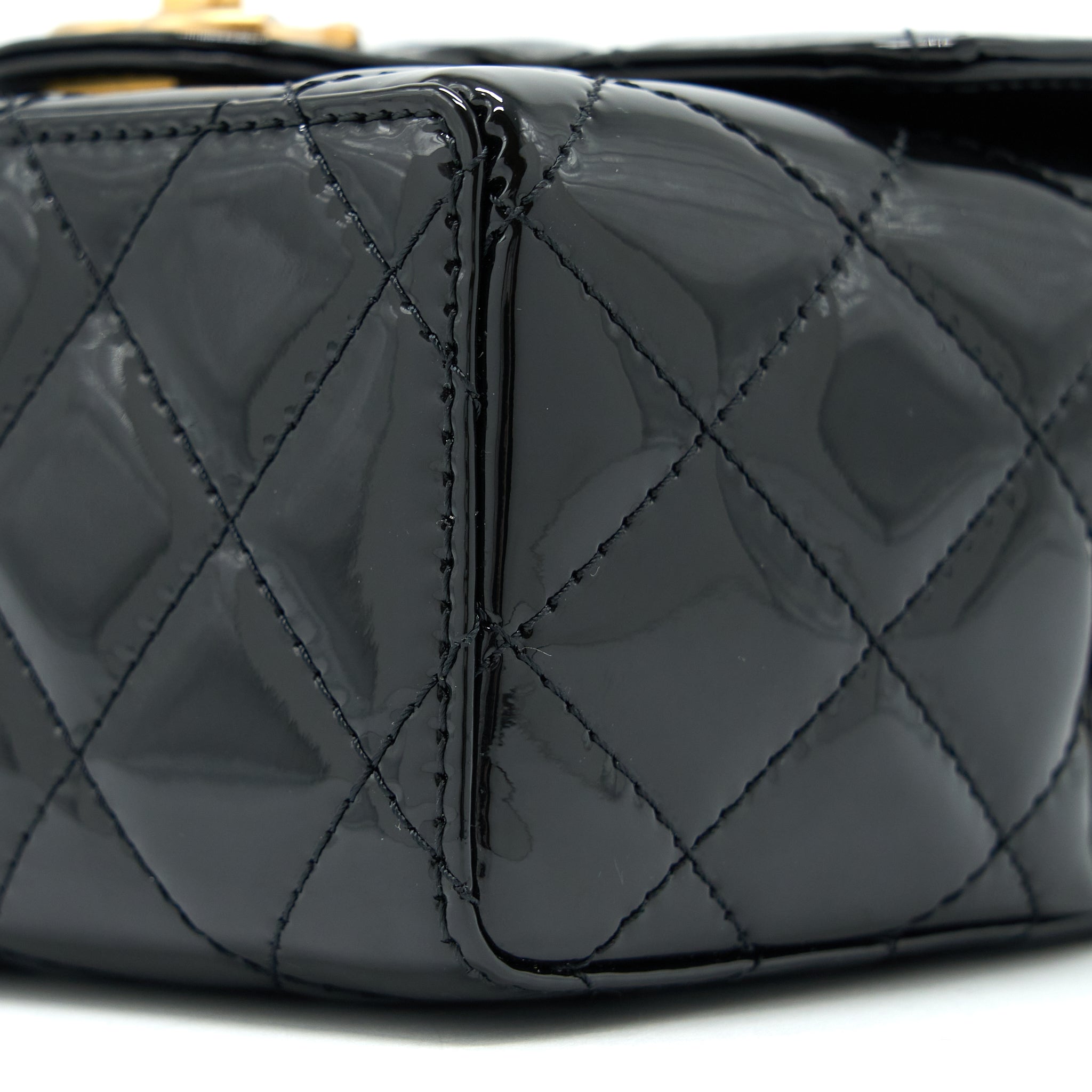 CHANEL 22K RETRO CLASSIC NEW SQUARE MINI FLAP BAG PATENT BLACK BRUSHED GHW (MICROCHIP)