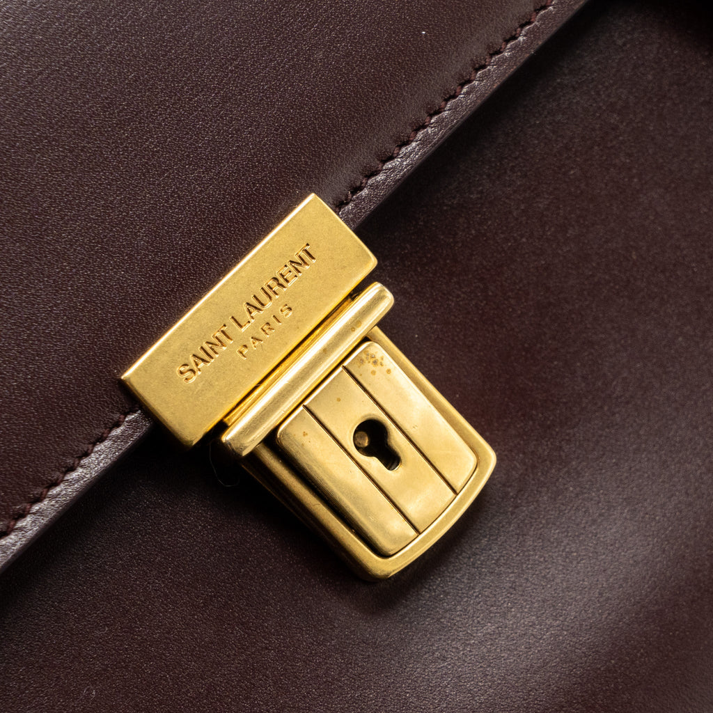 SAINT LAURENT/YSL BELLACHASSE CALFSKIN DARK RED BRUSHED GHW