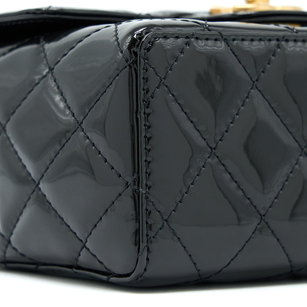 CHANEL 22K RETRO CLASSIC NEW SQUARE MINI FLAP BAG PATENT BLACK BRUSHED GHW (MICROCHIP)