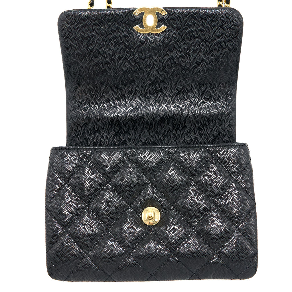 CHANEL 22K COCO FIRST CAVIAR LEATHER BLACK GHW (MICROCHIP)