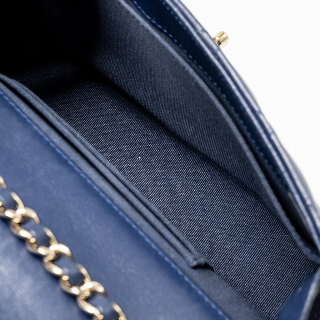 CHANEL TRENDY CC MINI WALLET ON CHAIN LAMBSKIN BLUE LGHW (MICROCHIP)
