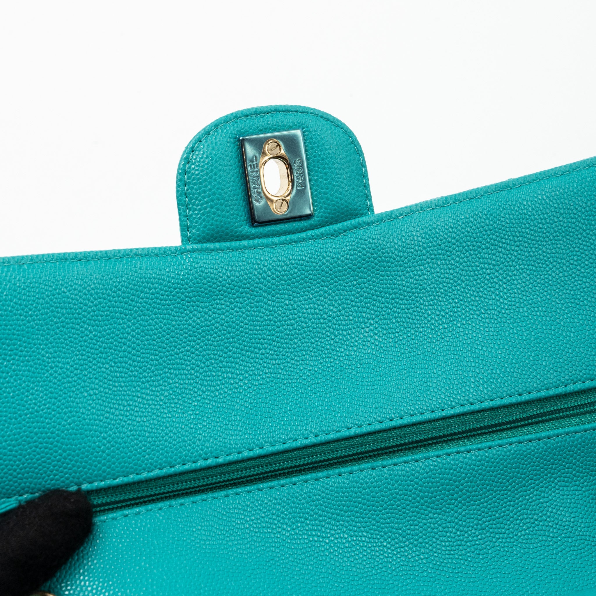 CHANEL MEDIUM CLASSIC DOUBLE FLAP BAG CAVIAR TURQUOISE LGHW