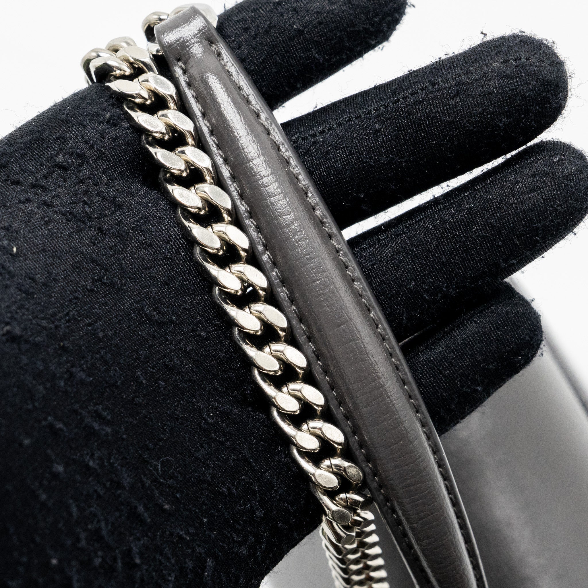 SAINT LAURENT MEDIUM SUNSET CHAIN BAG CALFSKIN DARK GREY RUTHENIUM HARDWARE