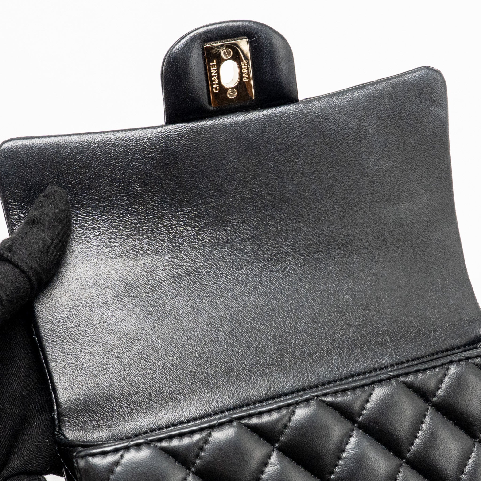 CHANEL TOP HANDLE MINI RECTANGULAR FLAP BAG LAMBSKIN BLACK LGHW (MICROCHIP)