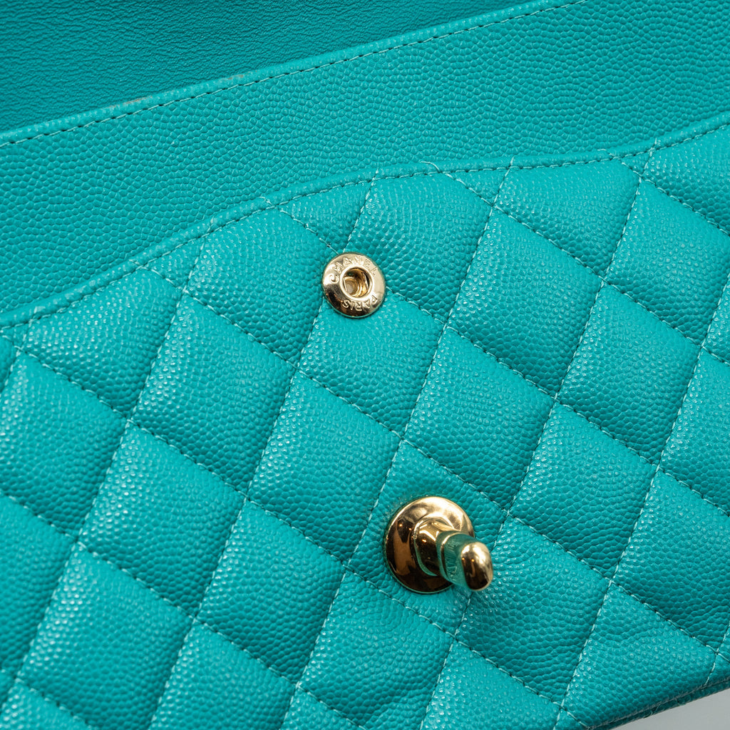 CHANEL MEDIUM CLASSIC DOUBLE FLAP BAG CAVIAR TURQUOISE LGHW