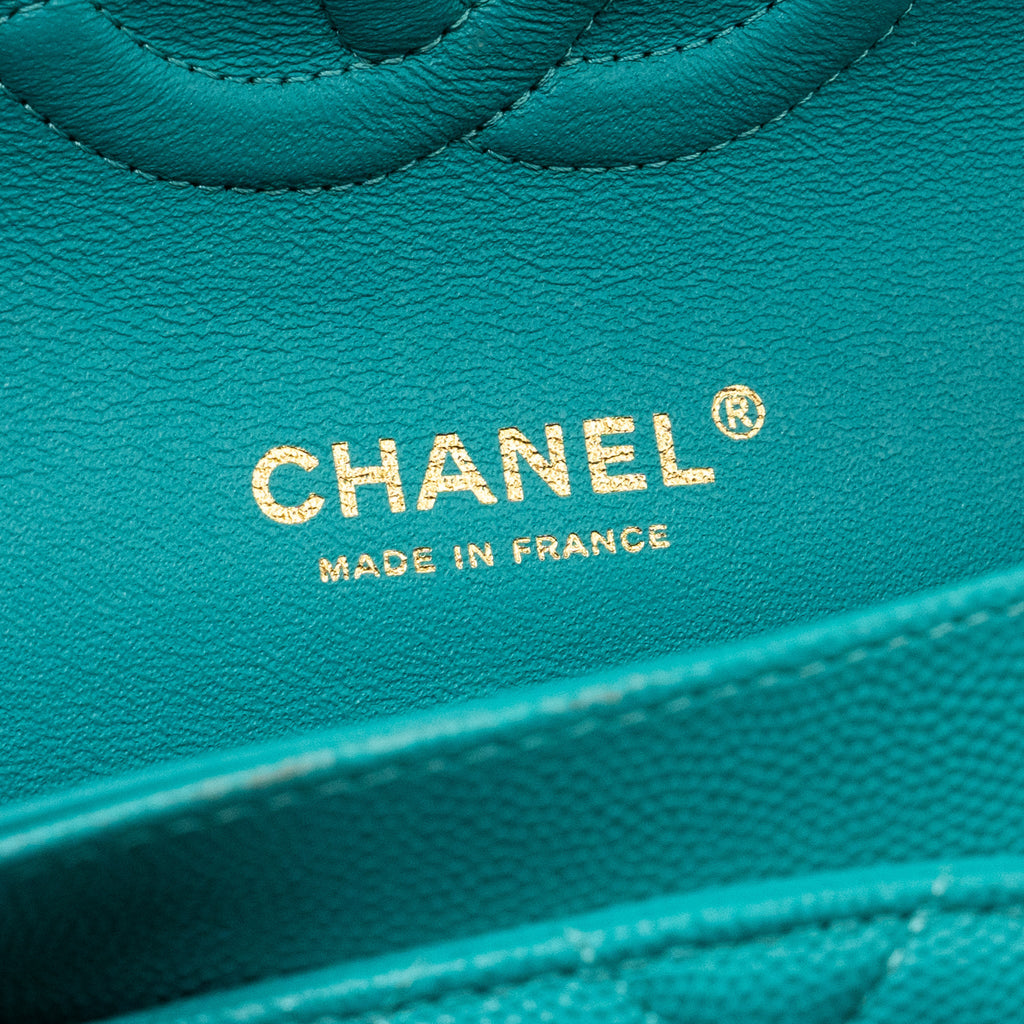 CHANEL MEDIUM CLASSIC DOUBLE FLAP BAG CAVIAR TURQUOISE LGHW
