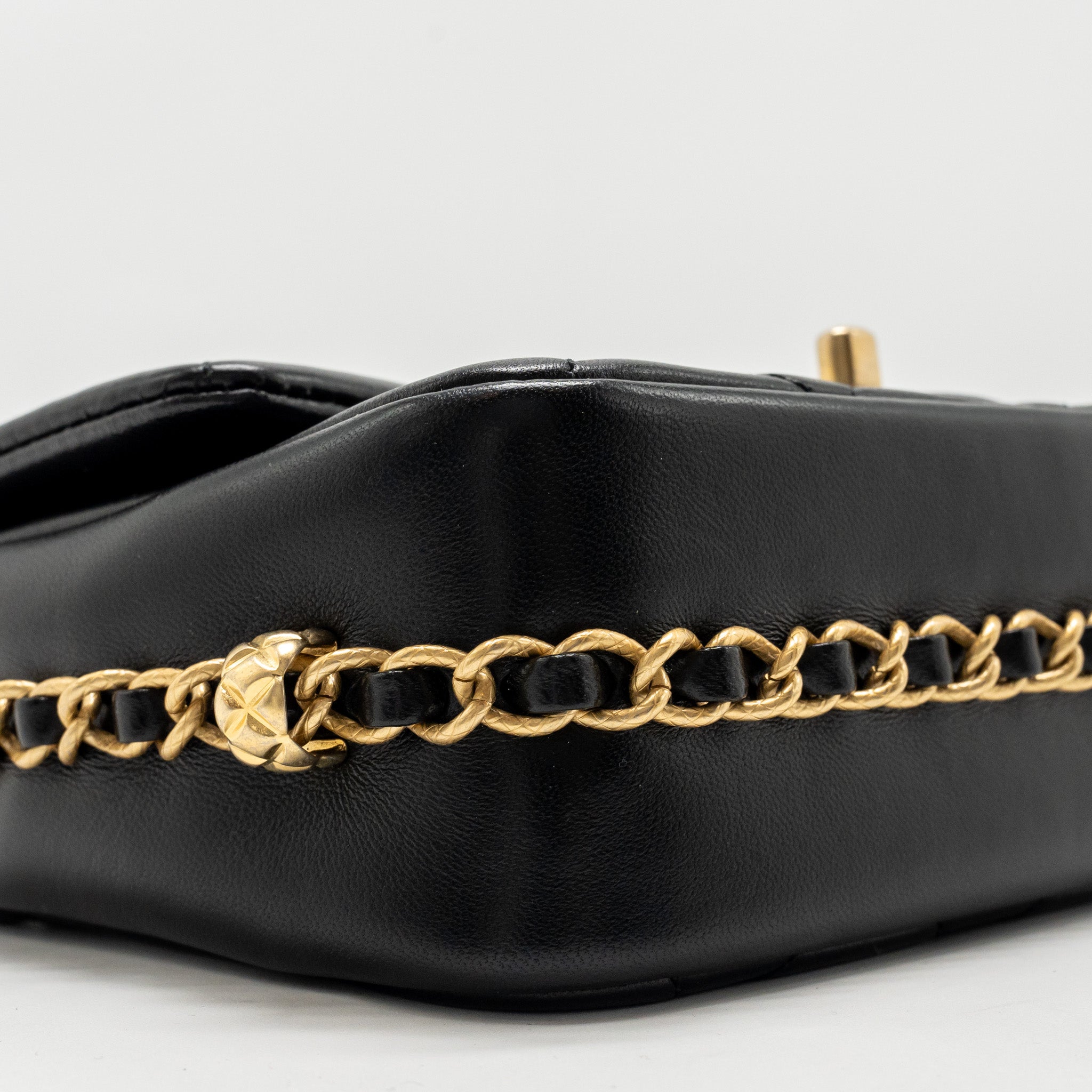 CHANEL 23B MINI FLAP BAG DETAIL CHAIN LAMBSKIN BLACK GHW(MICROCHIP)
