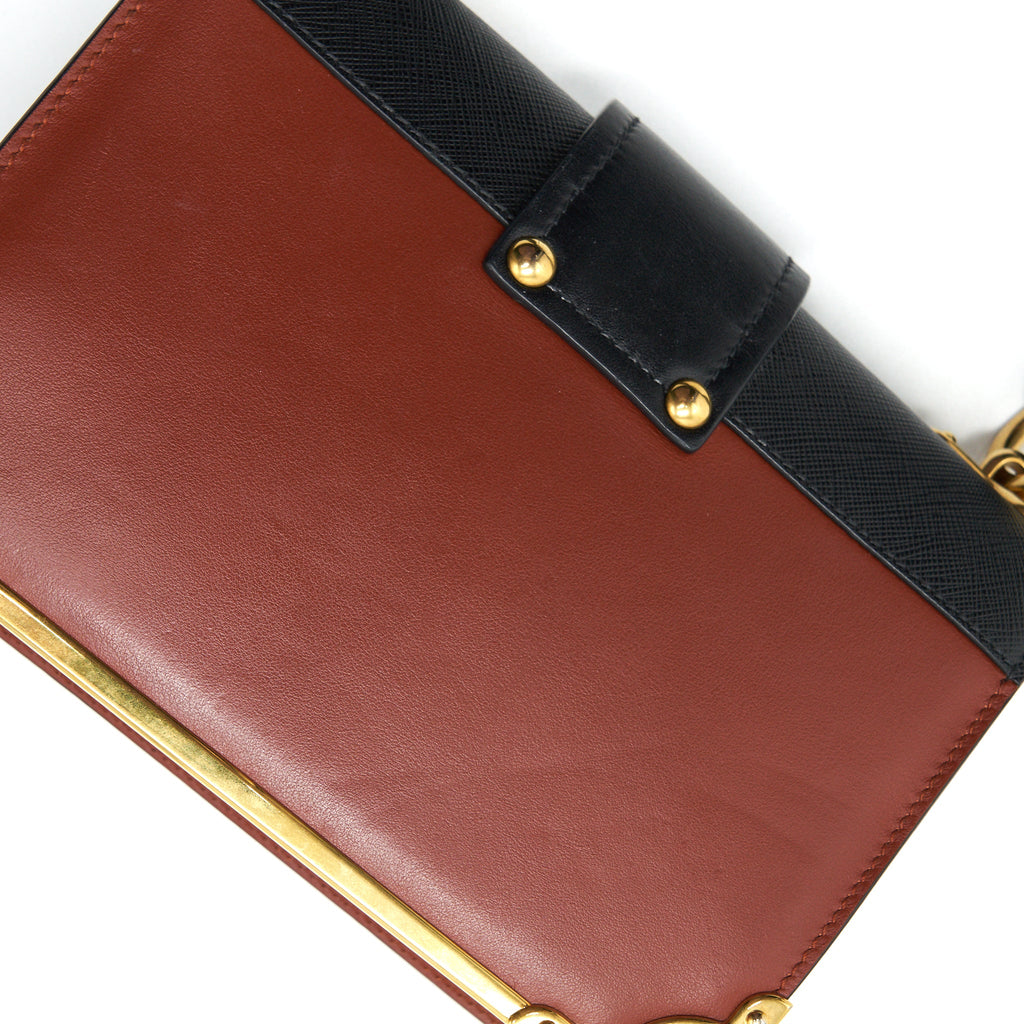 PRADA LEATHER CASHIER BAG BURGUNDY/ BLACK GHW