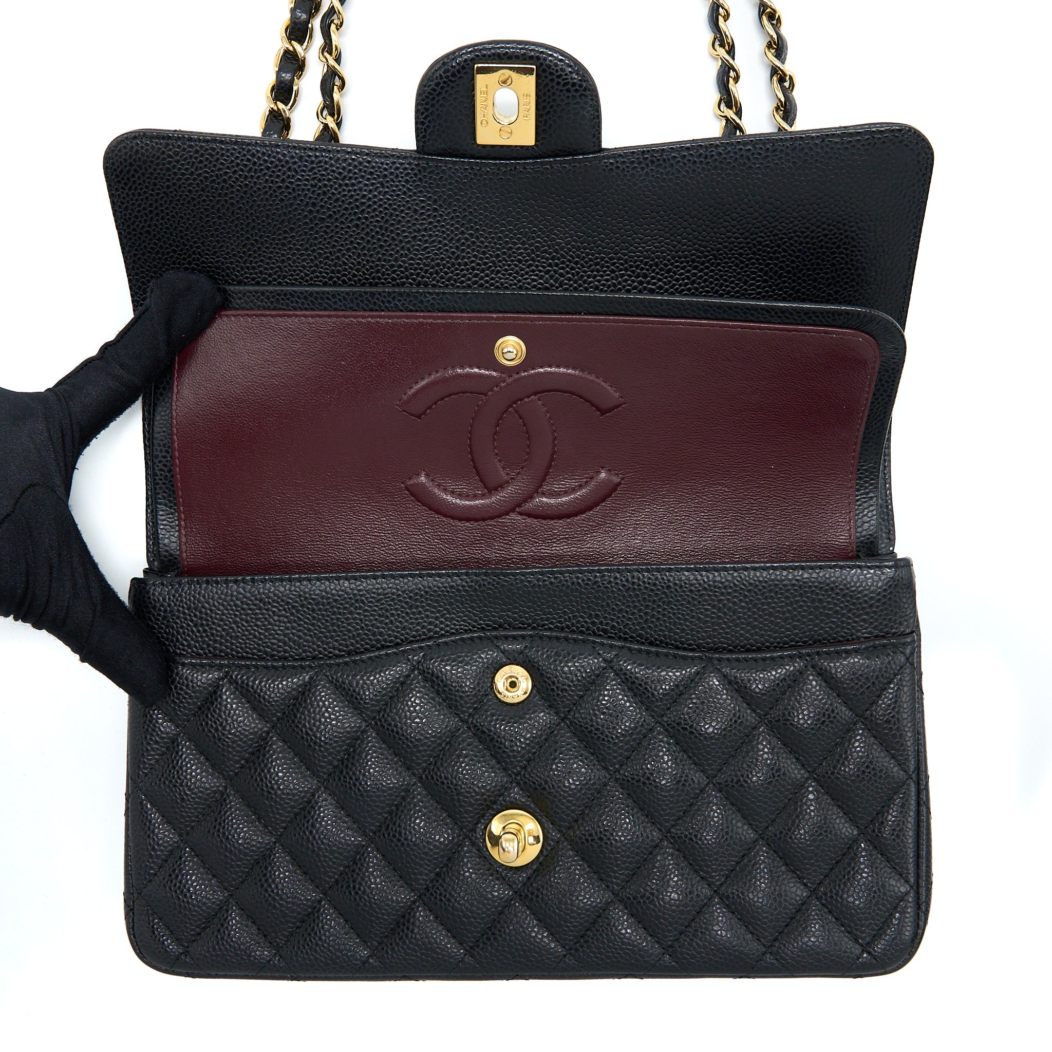 CHANEL MEDIUM CLASSIC DOUBLE FLAP BAG CAVIAR BLACK GHW
