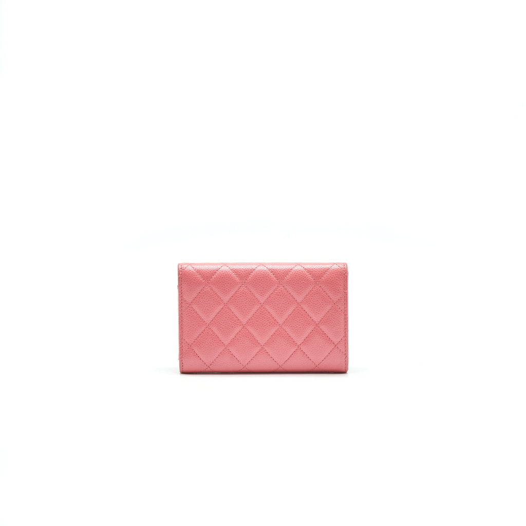 CHANEL CAVIAR MEDIUM FLAP WALLET ROSE PINK WITH GOLD CC LOGO