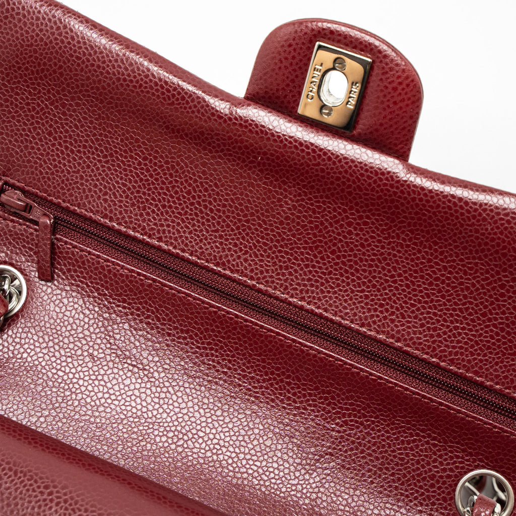 CHANEL MEDIUM CLASSIC DOUBLE FLAP BAG CAVIAR DARK RED SHW