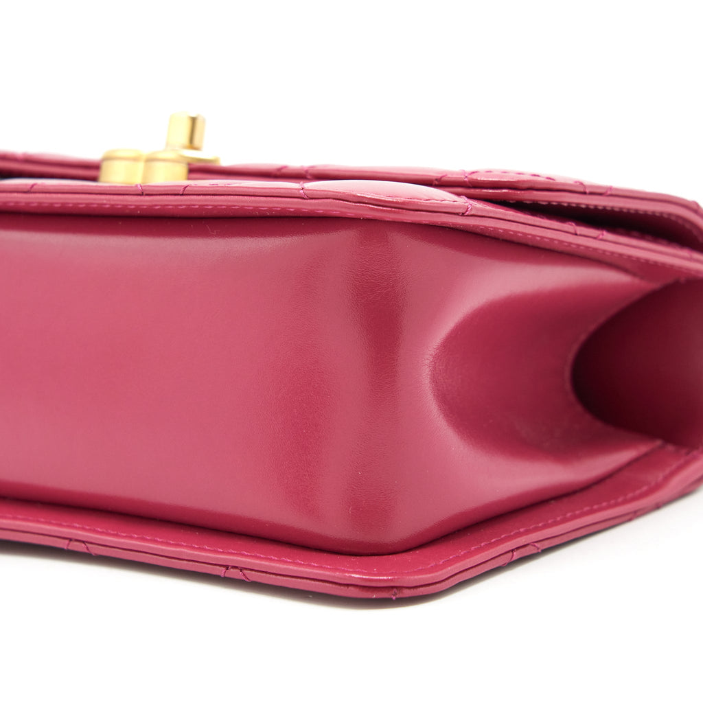 CHANEL 21A SMALL GOLD CRUSH FLAP BAG WITH CHAIN CALFSKIN RASPBERRY PINK GHW (MICROCHIP)