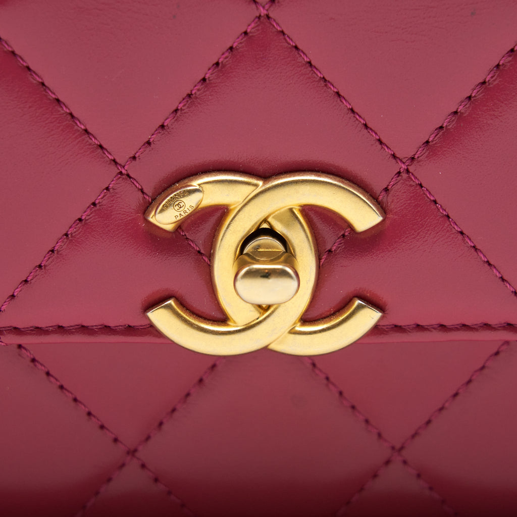 CHANEL 21A SMALL GOLD CRUSH FLAP BAG WITH CHAIN CALFSKIN RASPBERRY PINK GHW (MICROCHIP)