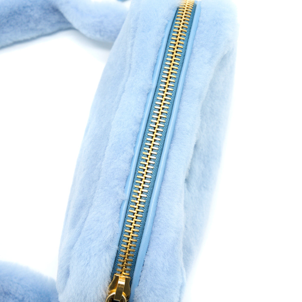 MIU MIU TOP HANDLE CROSSBODY CAMERA BAG SHEARLING LIGHT BLUE GHW