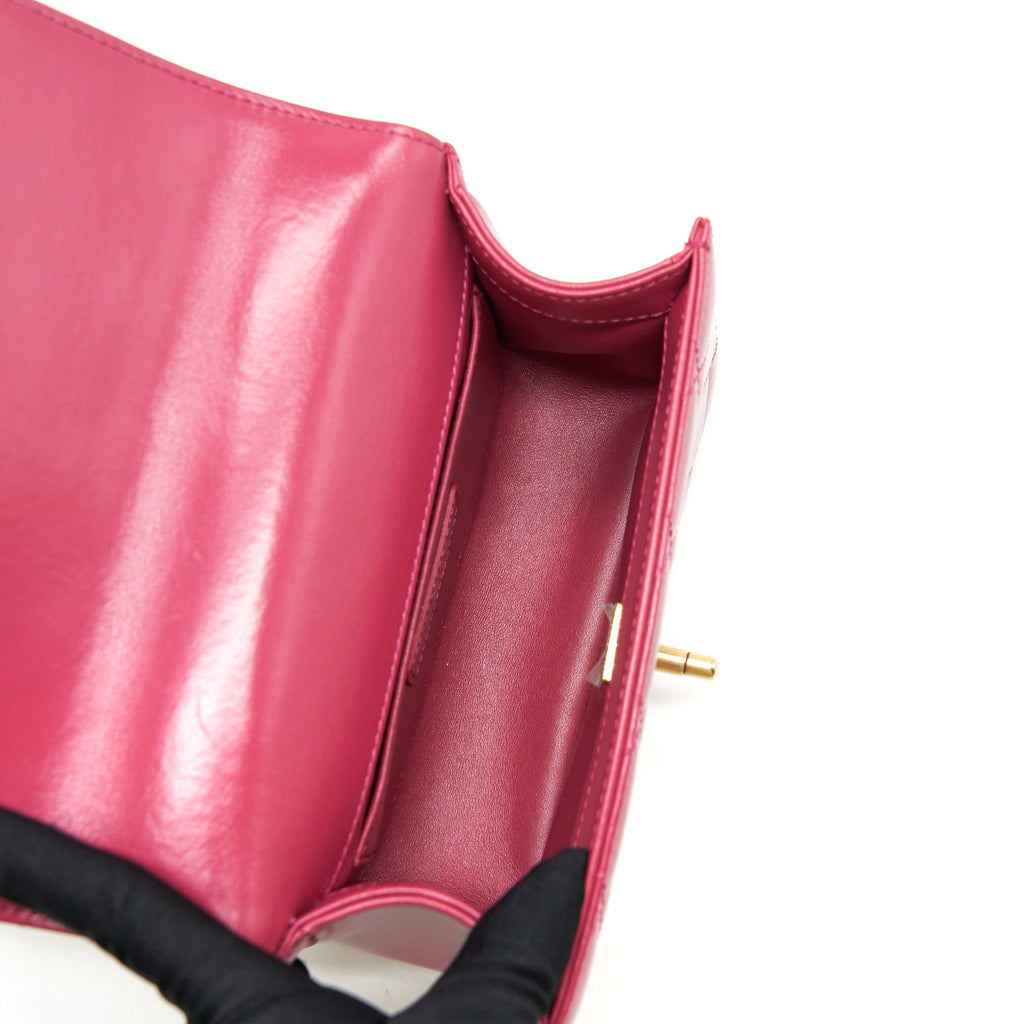 CHANEL 21A SMALL GOLD CRUSH FLAP BAG WITH CHAIN CALFSKIN RASPBERRY PINK GHW (MICROCHIP)