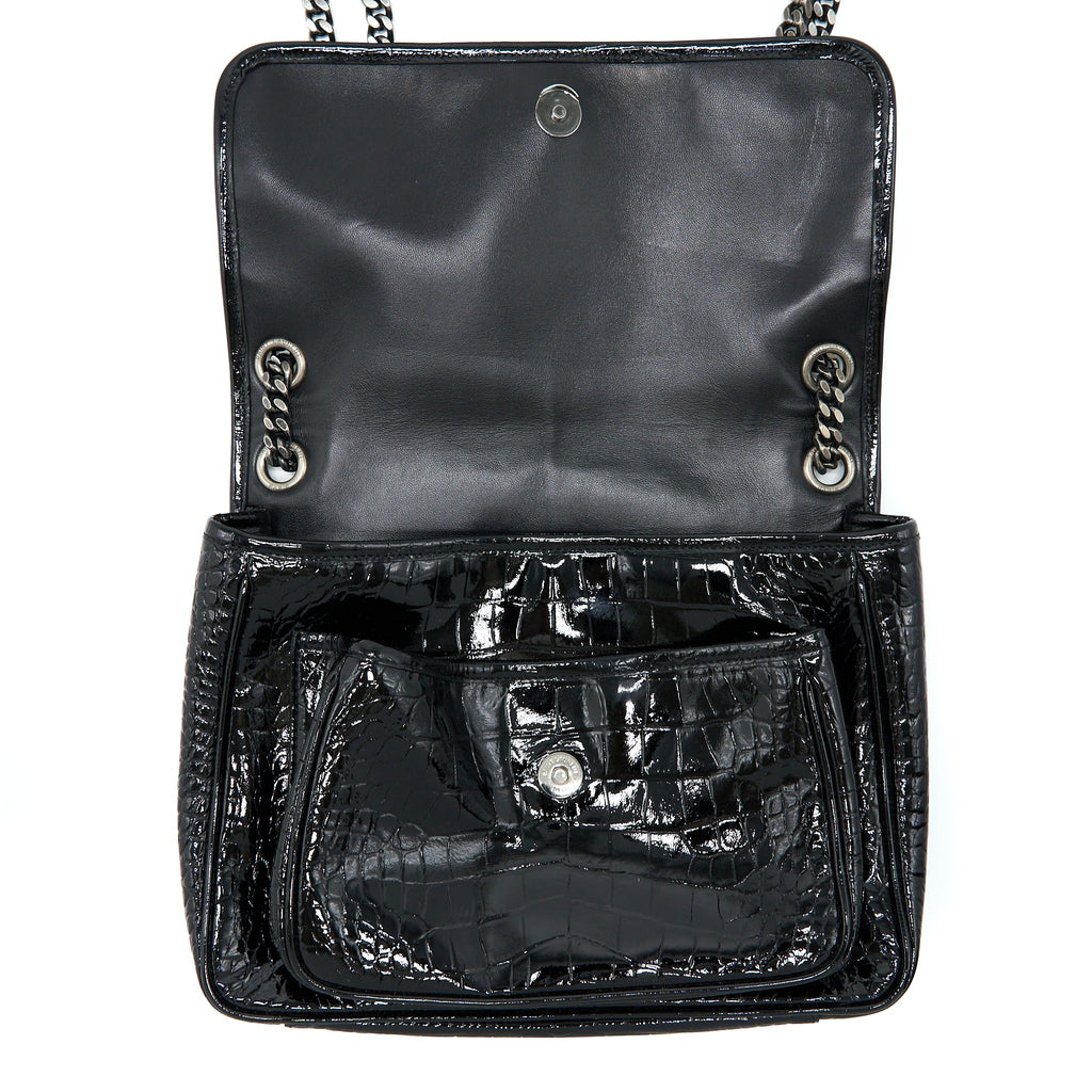 SAINT LAURENT MEDIUM NIKI CHAIN BAG PATENT BLACK SHW