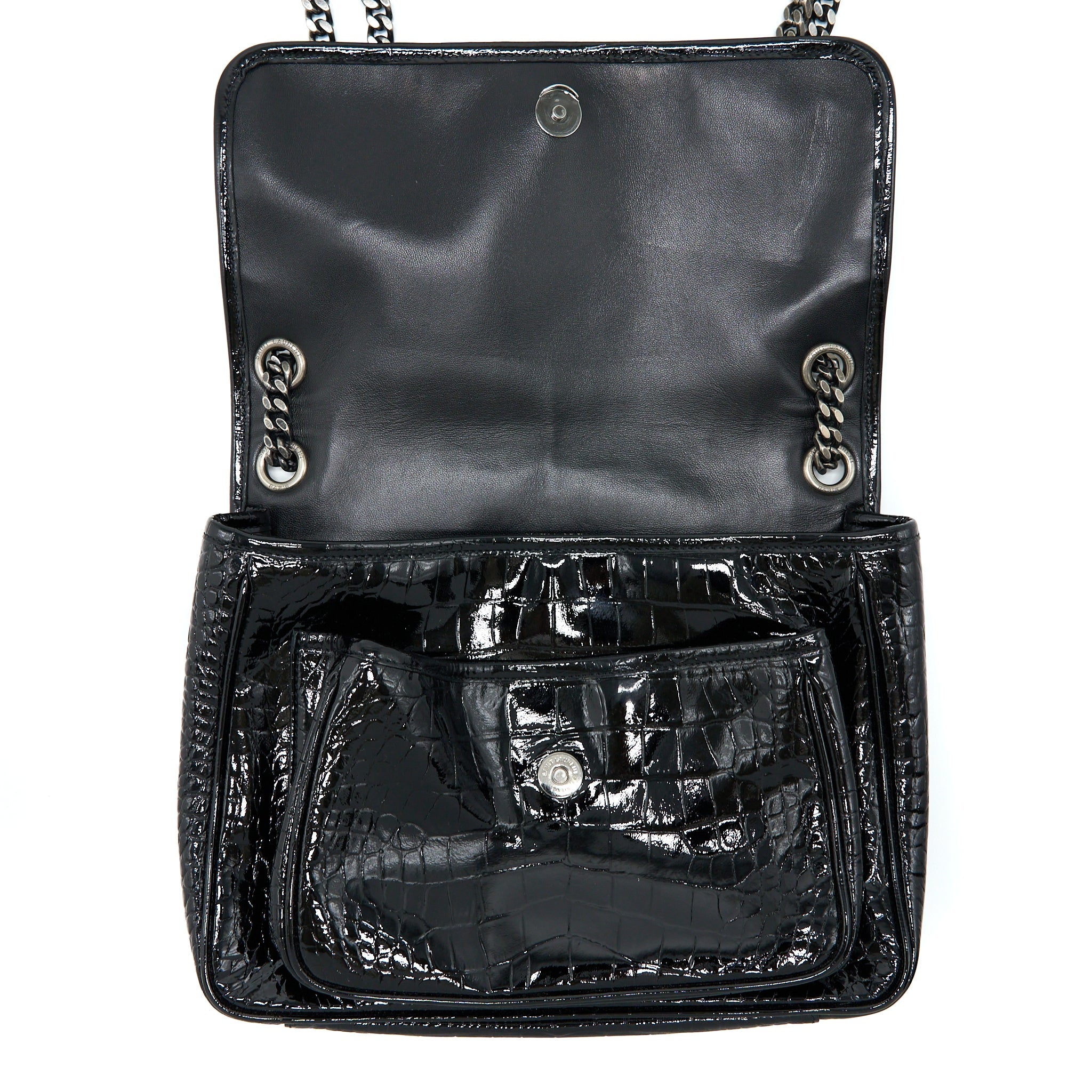 SAINT LAURENT MEDIUM NIKI CHAIN BAG PATENT BLACK SHW