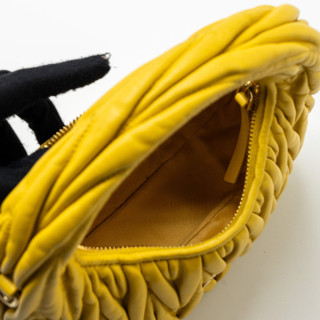 MIUMIU WANDER MATELASSE MINI HOBO BAG NAPPA YELLOW GHW