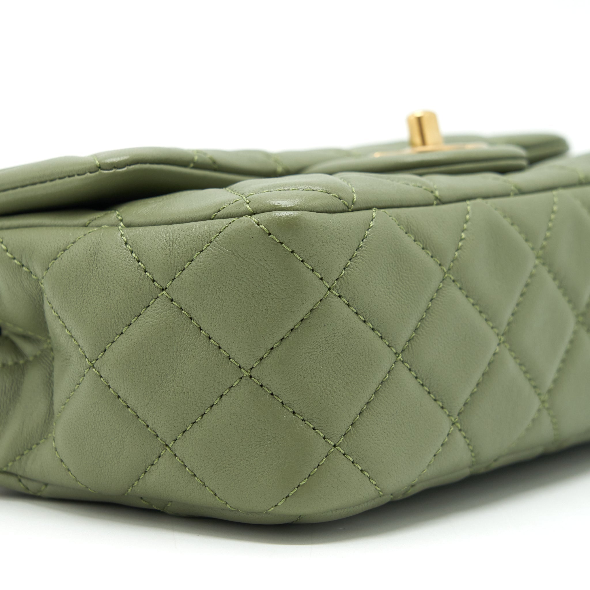 CHANEL PEARL CRUSH MINI RECTANGULAR FLAP BAG 21B LAMBSKIN GREEN GHW