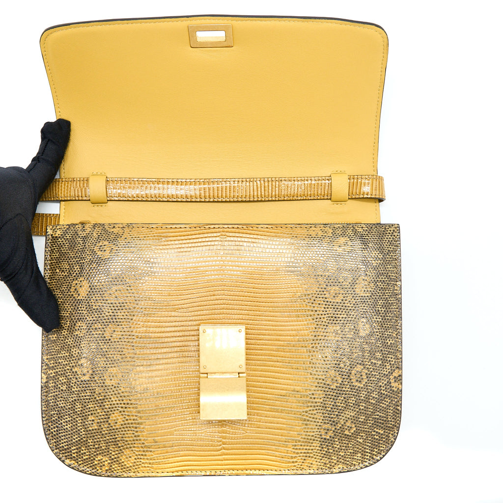 CELINE MEDIUM BOX LIZARD NATURAL BRUSHED GHW