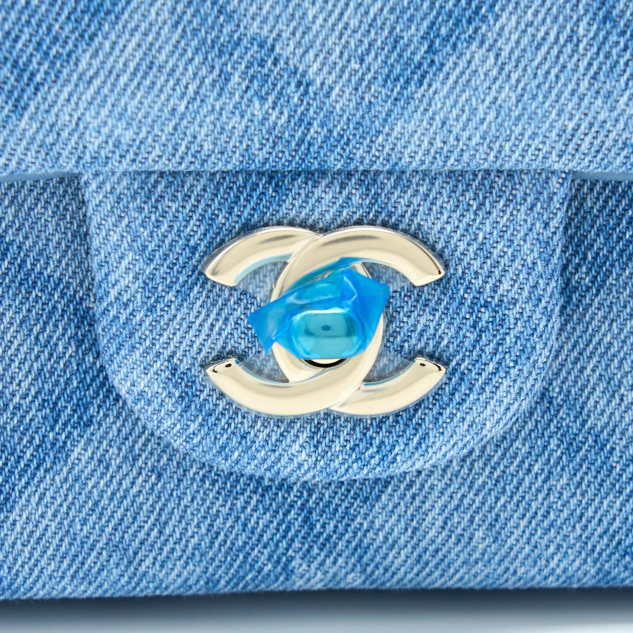 CHANEL 22B MINI RECTANGULAR DENIM LIGHT BLUE LGHW (MICROCHIP)