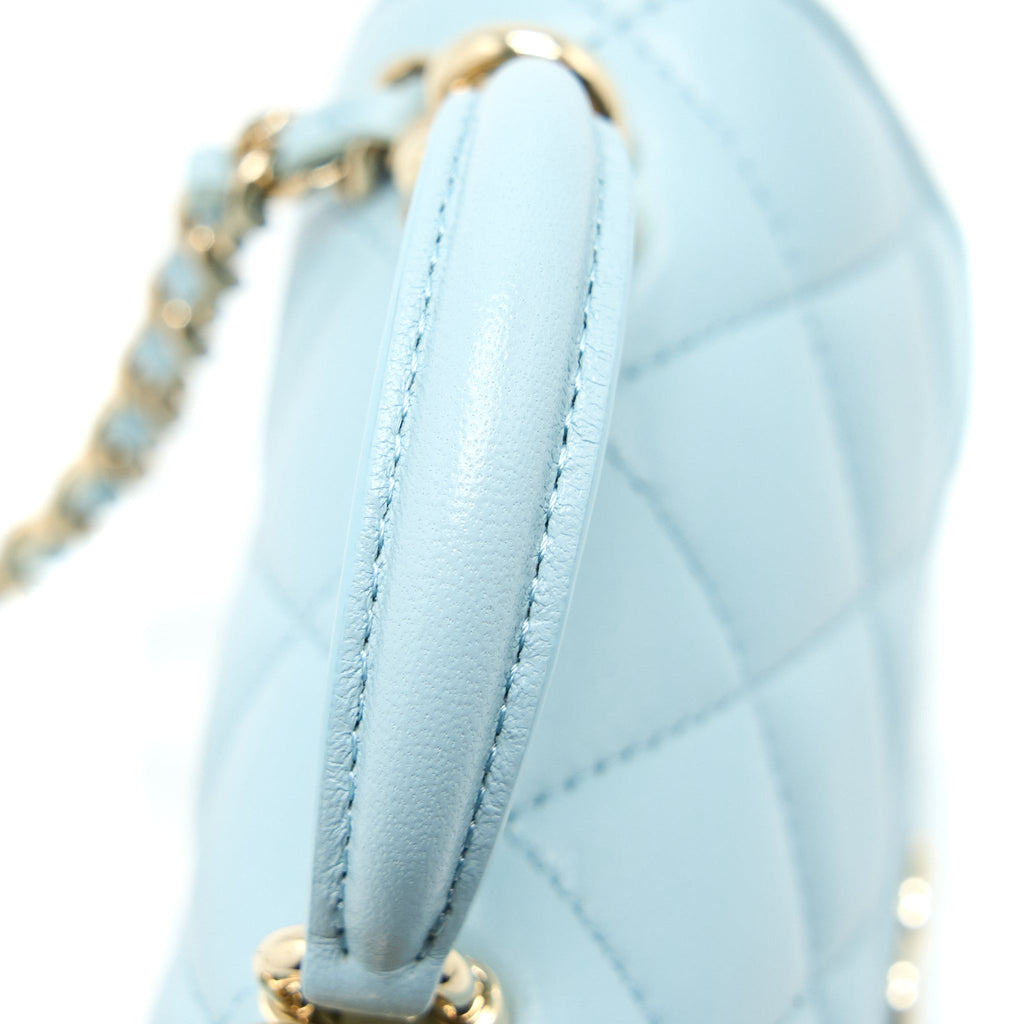 CHANEL TOP HANDLE MINI FLAP BAG LAMBSKIN LIGHT BLUE LGHW