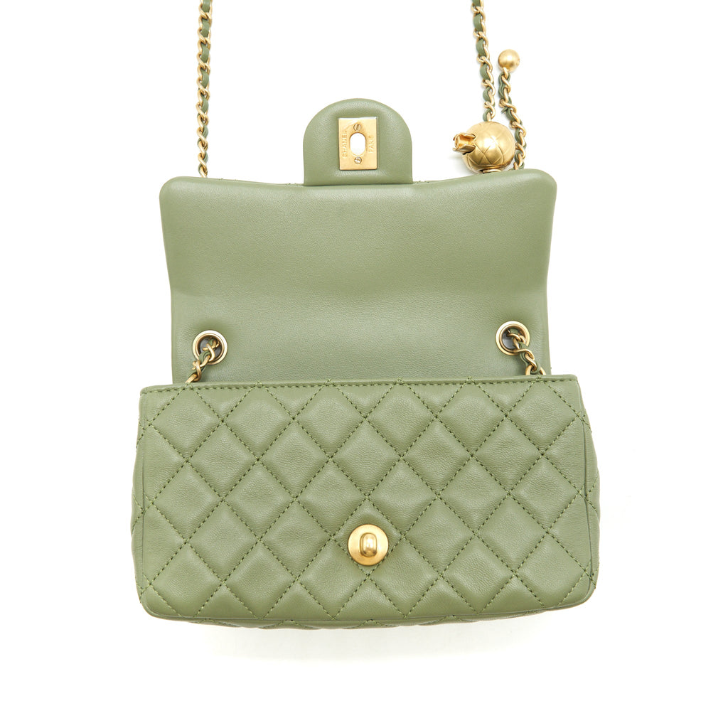 CHANEL PEARL CRUSH MINI RECTANGULAR FLAP BAG 21B LAMBSKIN GREEN GHW