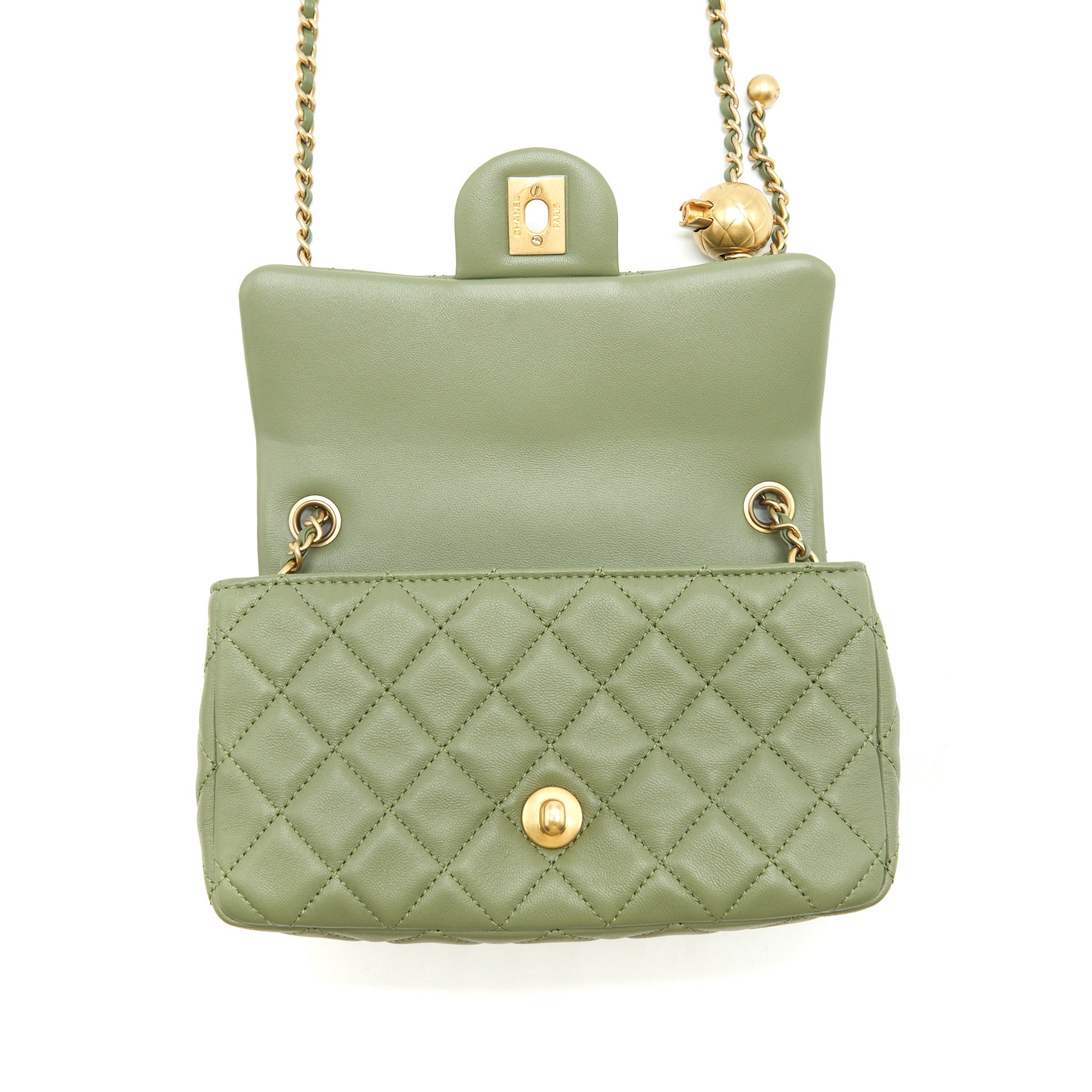 CHANEL PEARL CRUSH MINI RECTANGULAR FLAP BAG 21B LAMBSKIN GREEN GHW