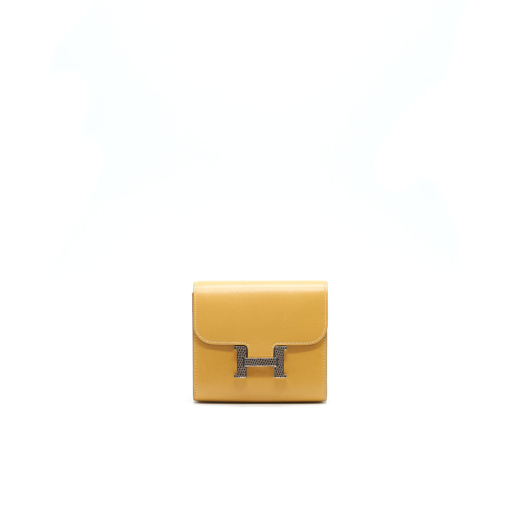 HERMES CONSTANCE WALLET TADELAKT LEATHER PAILLE FICELLE LIZARD H BUCKLE SHW