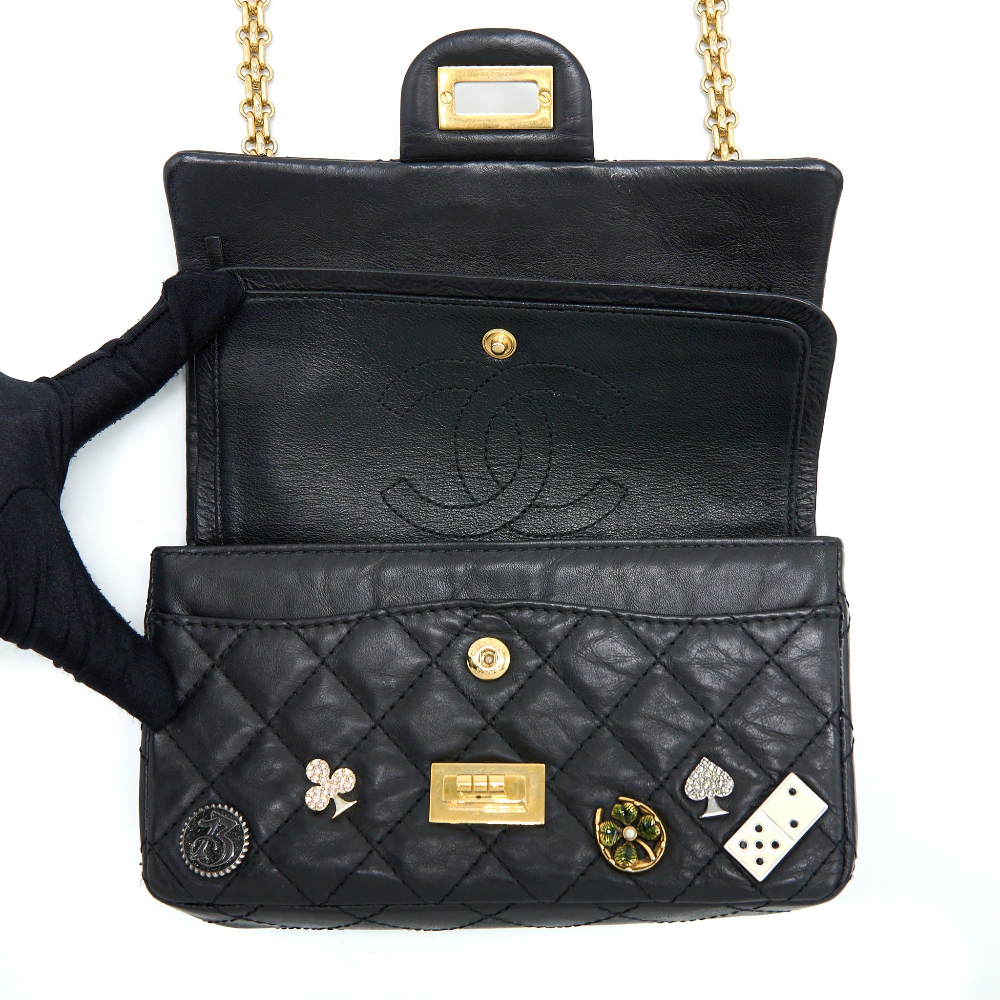 CHANEL MINI 2.55 REISSUE FLAP BAG LUCKY CHARMS CASINO LIMITED AGED CALFSKIN BRUSHED GHW