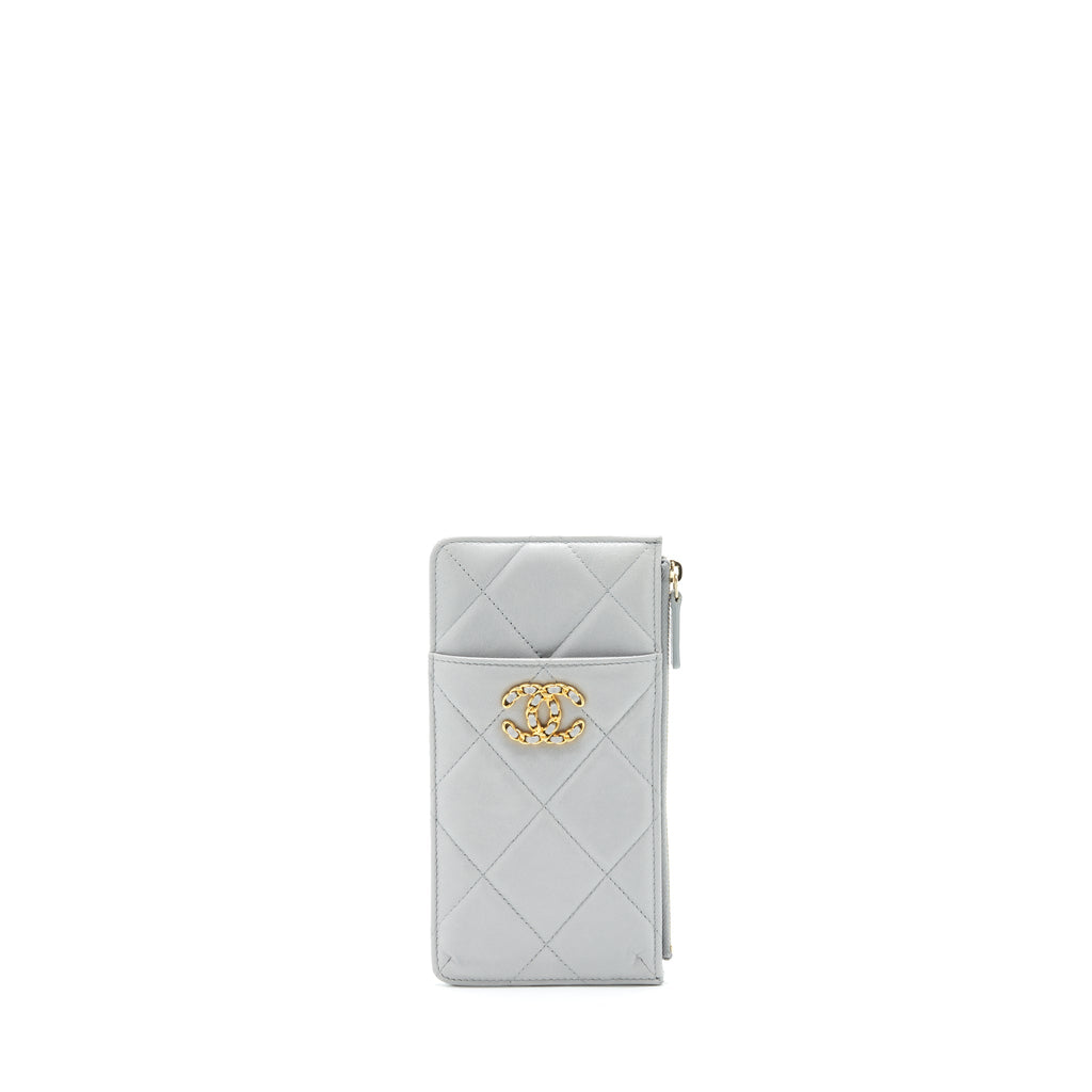 CHANEL 19 PHONE AND CARD HOLDER SMALL POUCH LAMBSKIN GREY GHW
