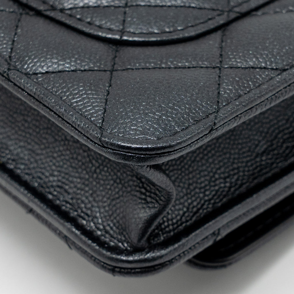 CHANEL 23B WALLET ON CHAIN WITH ADJUSTABLE CHAIN CAVIAR BLACK GHW (MICROCHIP)