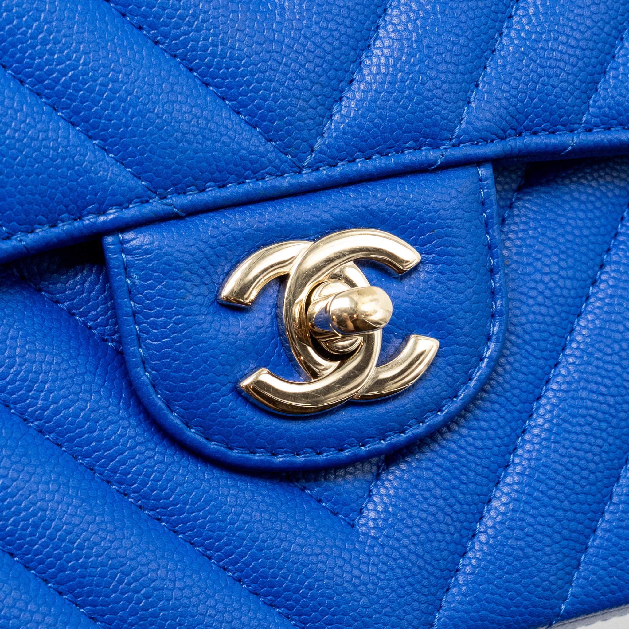 CHANEL SMALL CLASSIC DOUBLE FLAP BAG CHEVRON CAVIAR BLUE LGHW