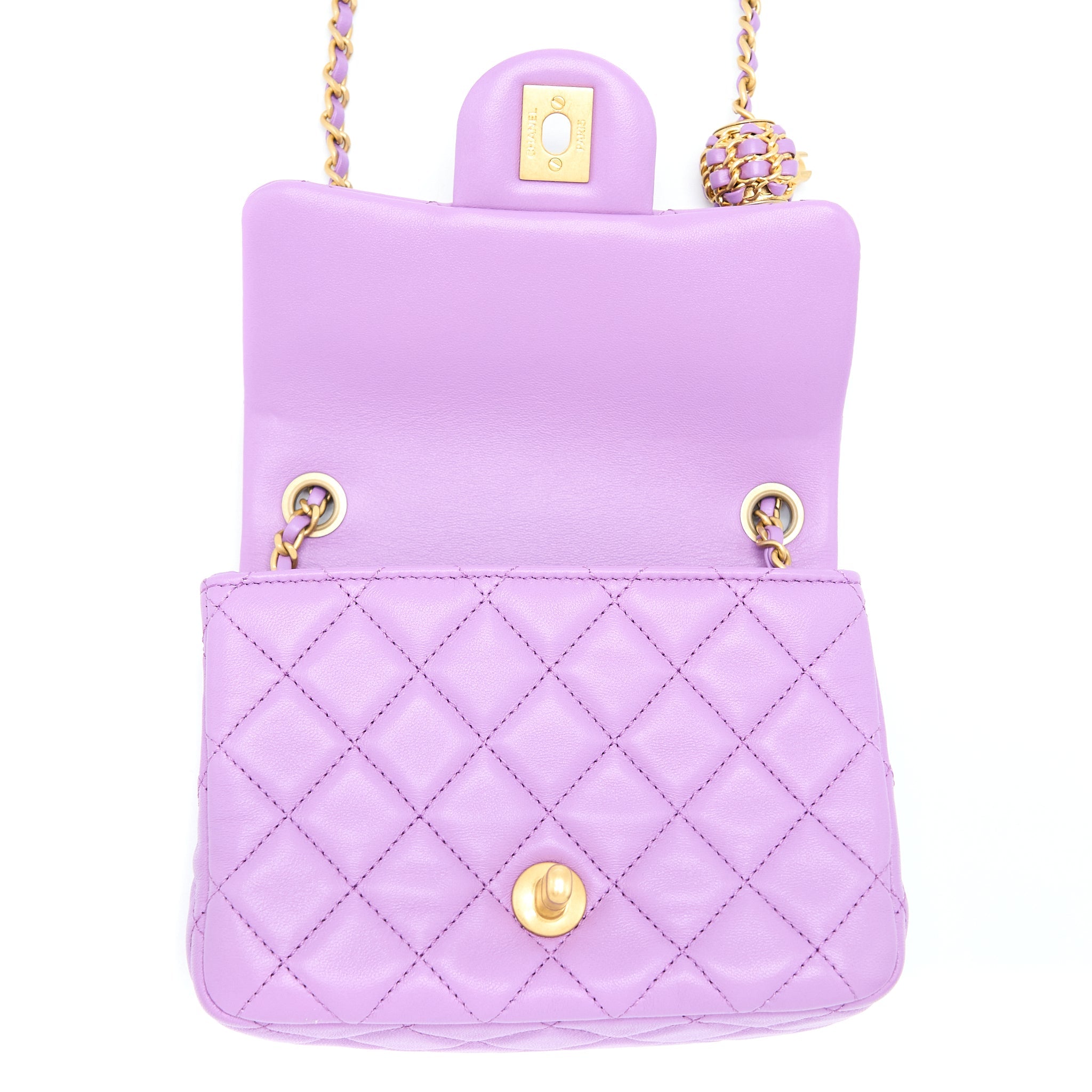 CHANEL 22S PEARL CRUSH MINI SQUARE LAMBSKIN PURPLE GHW