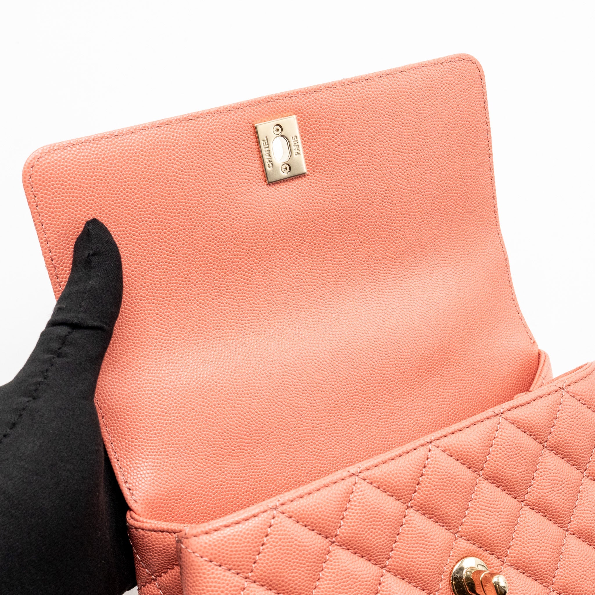 CHANEL SMALL COCO HANDLE CAVIAR PINK LGHW (MICROCHIP)