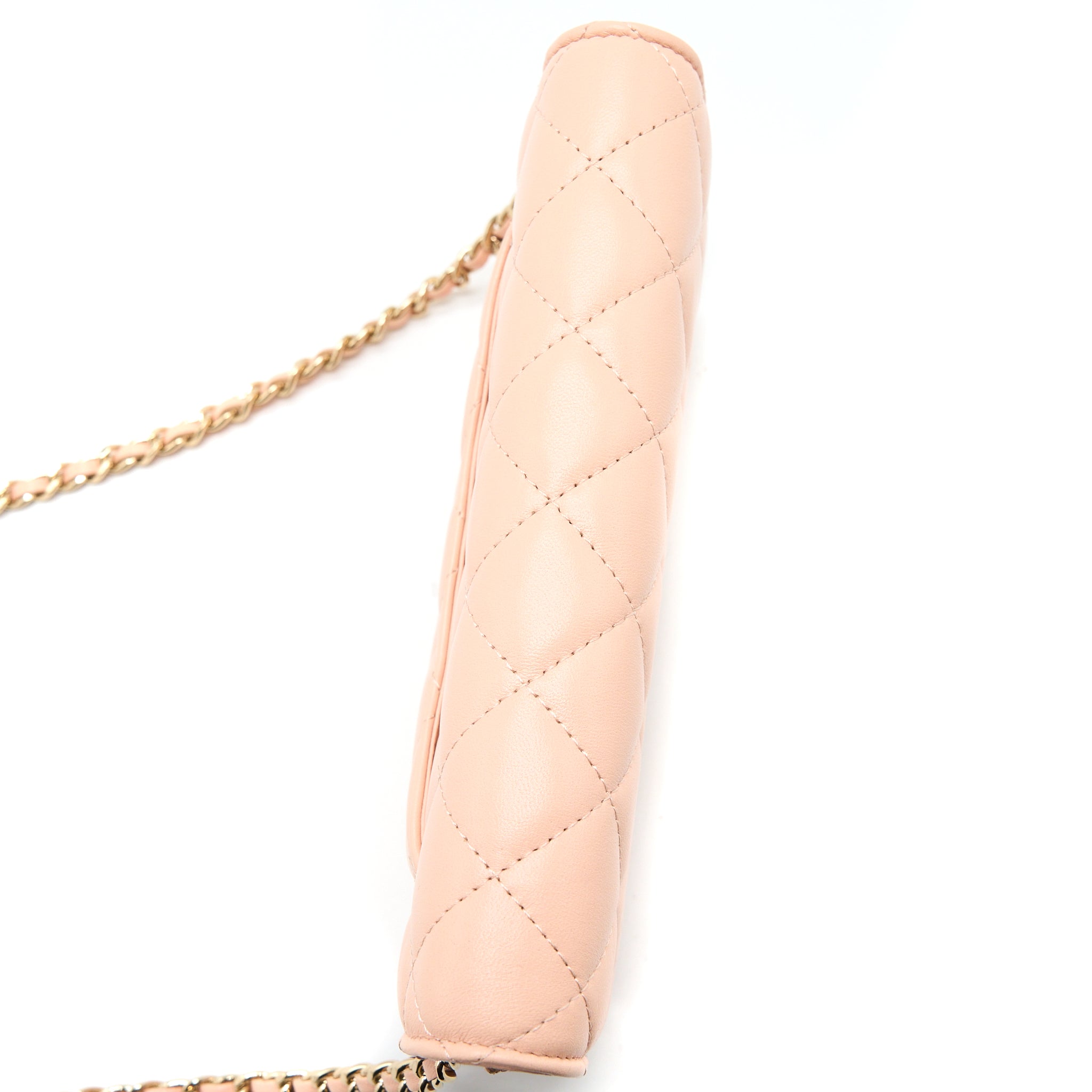 CHANEL CLASSIC WALLET ON CHAIN LAMBSKIN LIGHT PINK LGHW