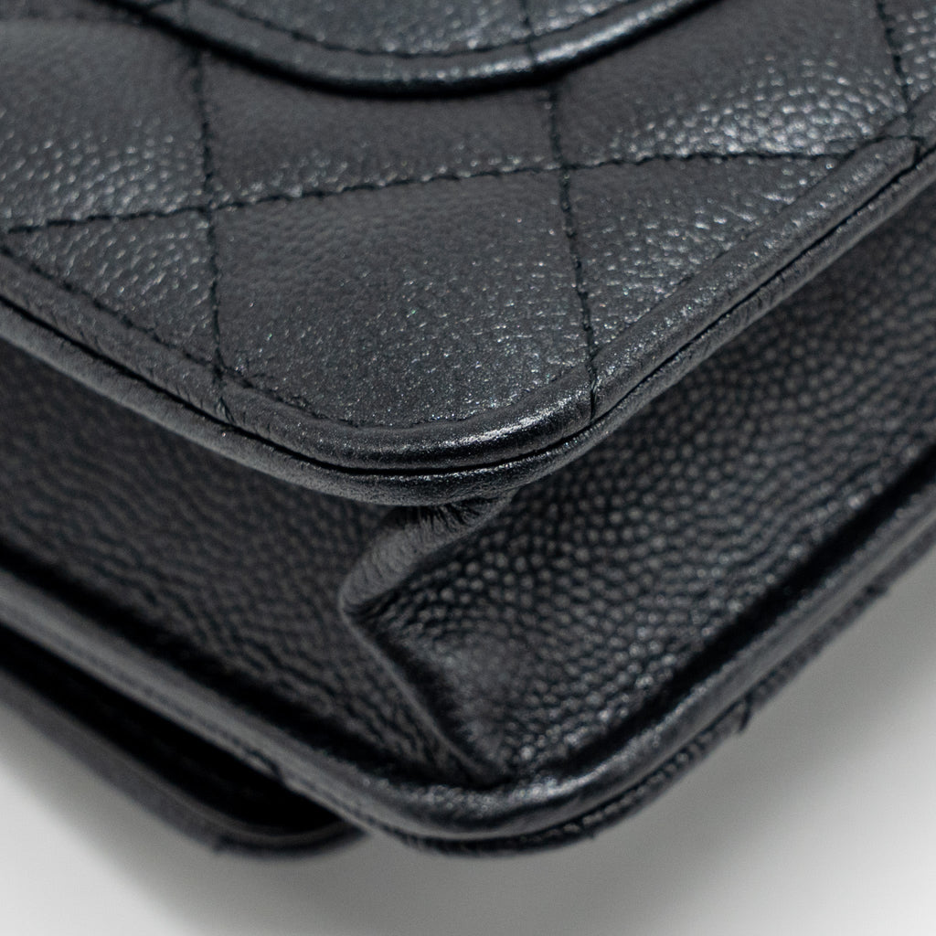 CHANEL 23B WALLET ON CHAIN WITH ADJUSTABLE CHAIN CAVIAR BLACK GHW (MICROCHIP)