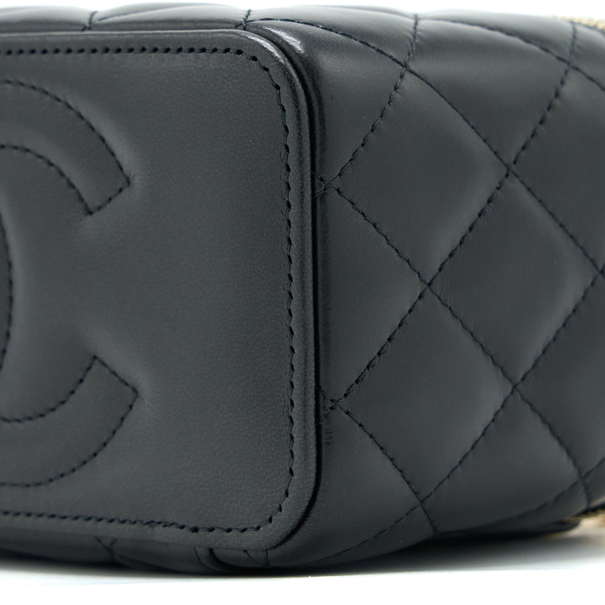 CHANEL 22K GOLD PILLAR ADJUSTABLE CHAIN LONG VANITY LAMBSKIN BLACK GHW