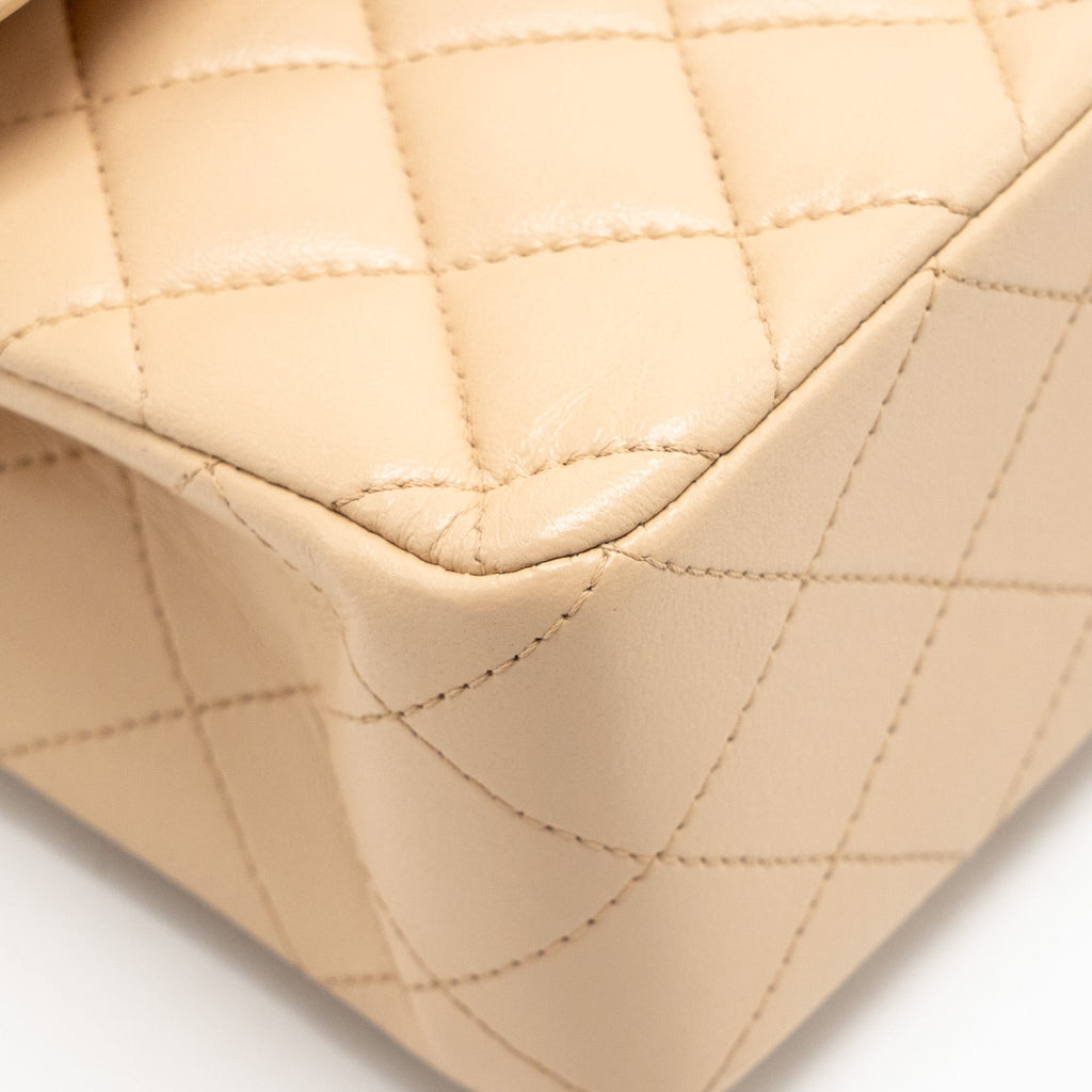 CHANEL SMALL CLASSIC DOUBLE FLAP BAG LAMBSKIN BEIGE GHW