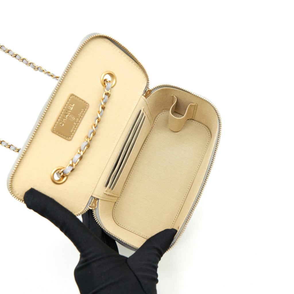 CHANEL 21B PEARL CRUSH LONG VANITY WITH CHAIN LAMBSKIN GREY GHW